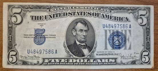 1934-D $5 Silver Certificate (VF)