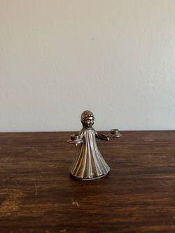 Vintage Silver Metal Choir Boy Double Candle Holder