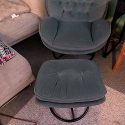 NEW Velour Swivel Chair and Footrest Grey