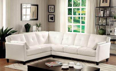 NEW White L-Shaped Sectional Sofa Measures 104"L x 82"W x 33"H ** ($40 Down To Finance) **