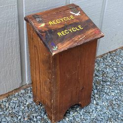 Vintage Wood Recycle Trash Bin Box Farmhouse Accent Decor