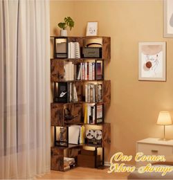Rustic Corner Bookshelf with LED Lights