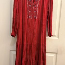 Red Boho Style Dress – Long Sleeve Flowy Dress