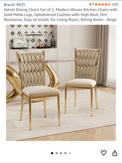 4 Chairs Beige Gold 