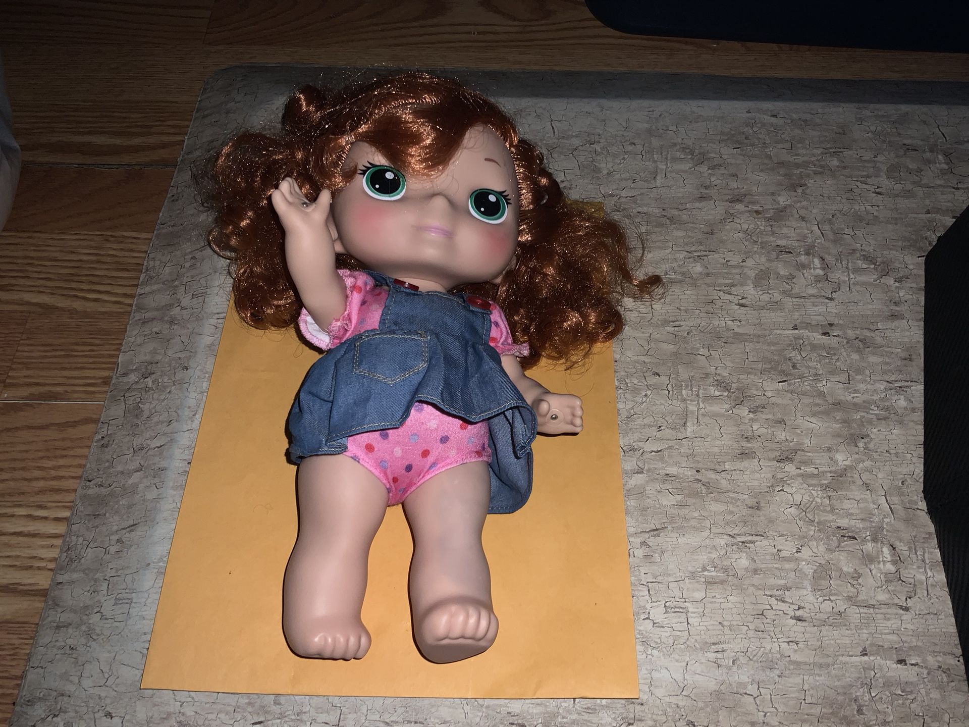 Super Cute Little Baby Redheaded Doll With Blue Jean Dress For Sale