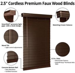 Home Decorators Collection Espresso Cordless Premium Faux-Wood Blinds with 2.5-inch Slats — 46.5 × 48 Actual size: 46 × 48