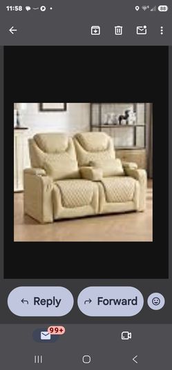 Beige manual recline home theater loveseat