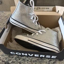 Girls Gray Glitter Converse 