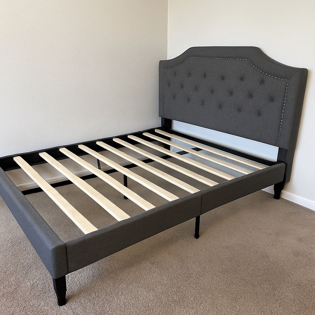 Gray Upholstered Bed Frame (Queen) β Great Condition