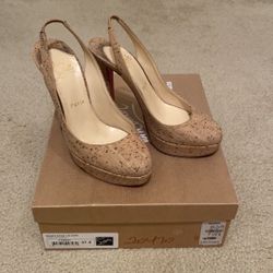 CHRISTIAN LOUBOUTIN Bianca Sling 140 Cork Pumps