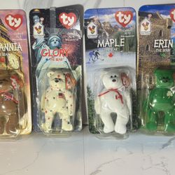 4 Mcdonald's Brittania Erin Glory & Maple TY Beanie Babies Bear Complete Set 1999 