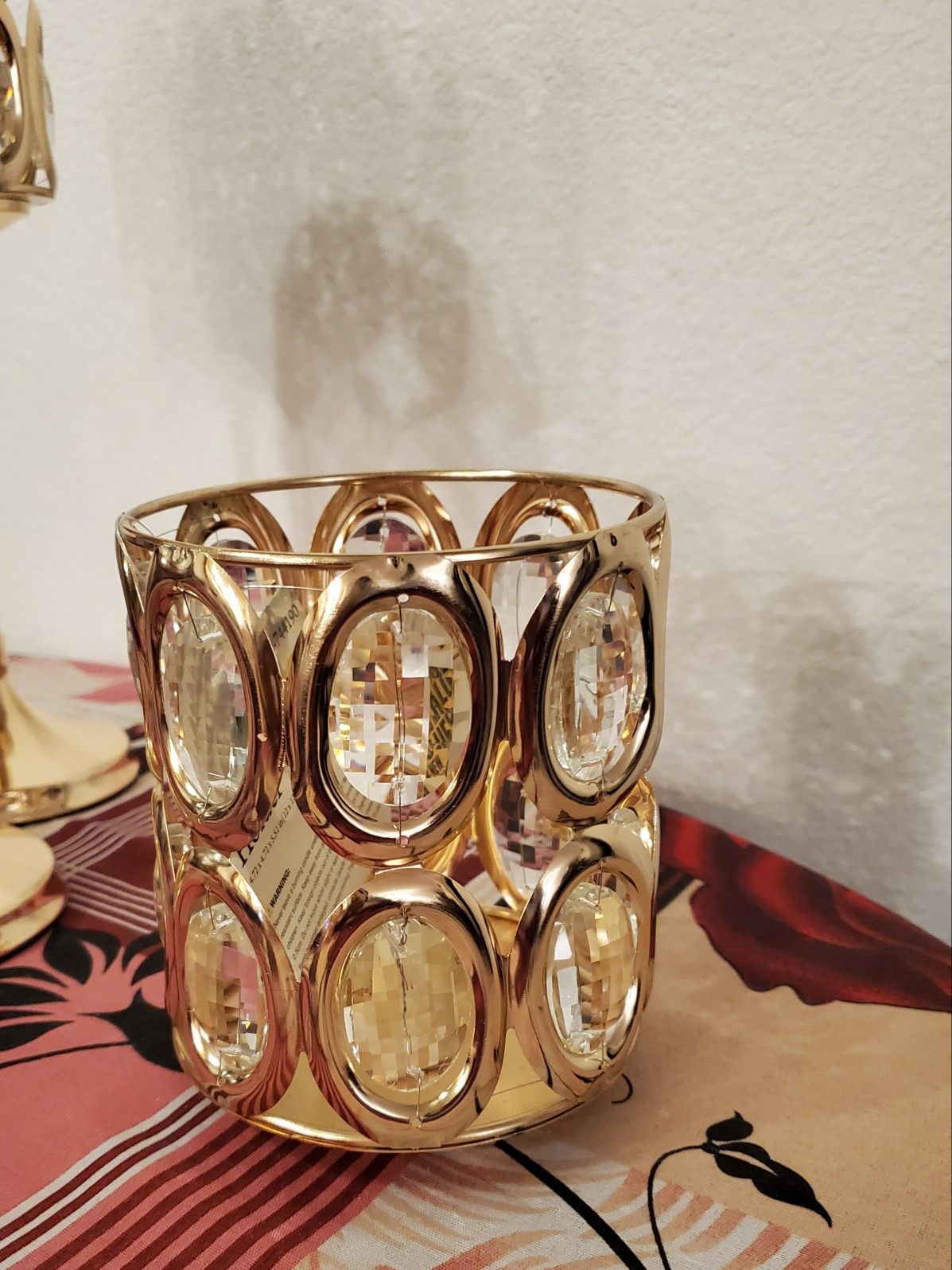 Large crystal gold candle holder