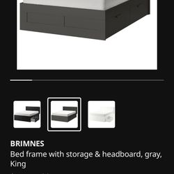 IKEA King ,Grey, Brimnes Bed with Headboard