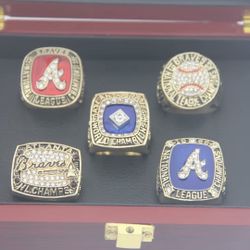 Atlanta Braves World Series Championship Replica Rings Set With Wooden Box 