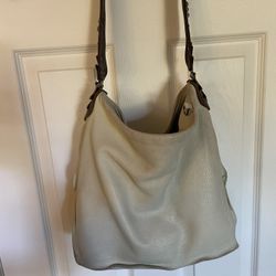 Tylie Malibu Ivory Leather Seude Crystal Flower Strap Purse 