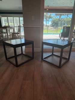 Pair of Solid Wood Side Tables – Brown Finish