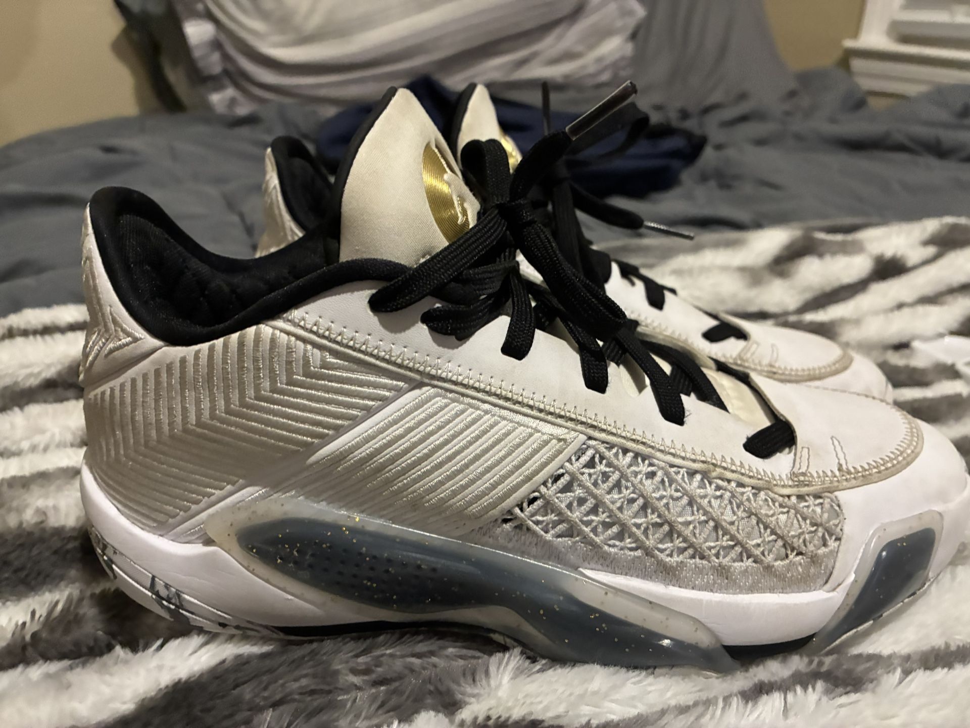 Air Jordan 38 Low “Royalty” White Metallic Gold And Black