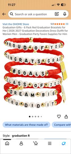 6-Pack Red Graduation Beaded Bracelets