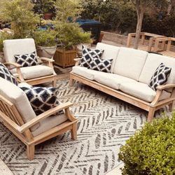 Like New Teak Sofa Collection, Sofa, Loveseat, Club Chair and New Sunbrella Cushions 