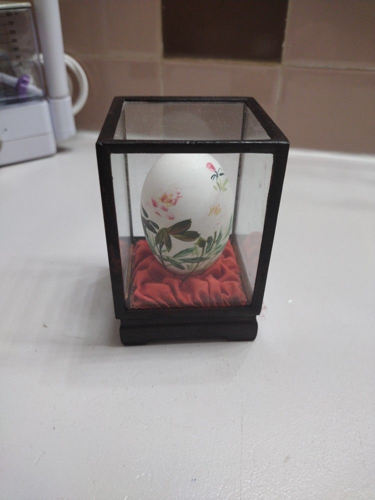 Vintage Encased Painted Floral and Bird Decorative Egg