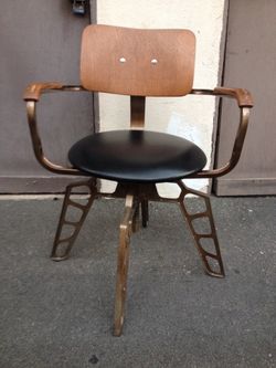 Swivel office chair Very cool vintage mid century leather armchair metal base frame wood