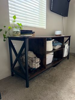 Farmhouse TV Stand with Open Shelves