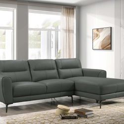 Brand New Grey Leather Modern Style Sectional Sofa 