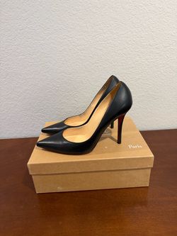 Christian Louboutin Black Leather Pointed-Toe Pumps