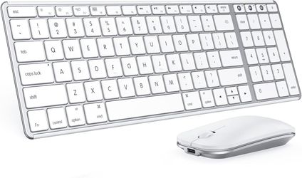 Seenda Bluetooth Keyboard & Mouse for Mac Rechargeable Slim Full Size White Silver