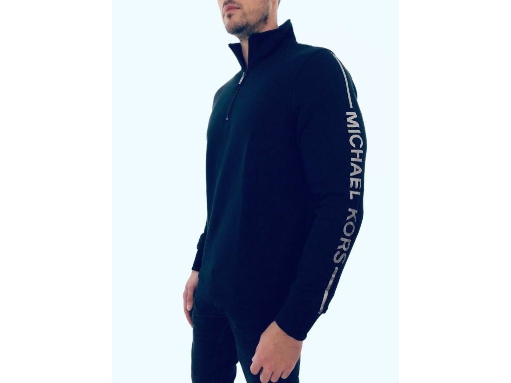 Michael Kors Logo Stylish Quarter-Zip Pullover Sweatshirt Size M Dark Black