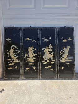 Set of 4 Chinese Black Lacquer Wall Panels