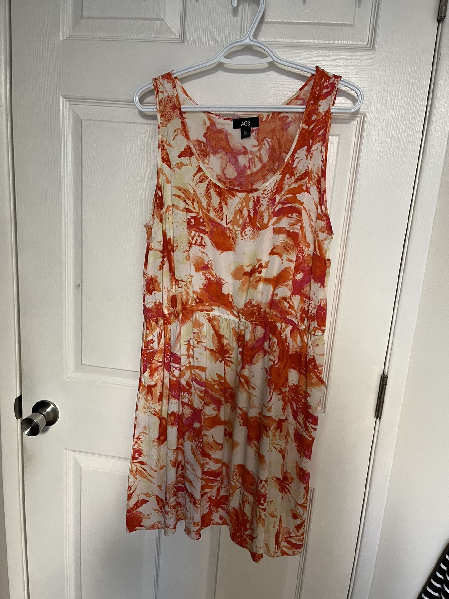 AGB women’s size xl sundress orange tropical floral wirh pockets