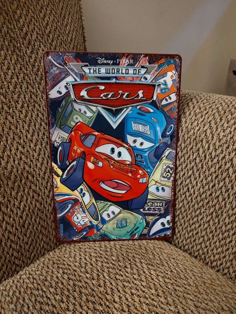 DISNEY "CARS" METAL SIGN. 12" X 8". NEW. PICKUP ONLY.