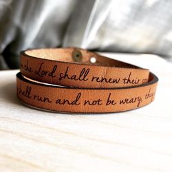 Handmade Double Wrap Leather Bracelet – Ephesians 3:20 Scripture – Adjustable Faith Bracelet