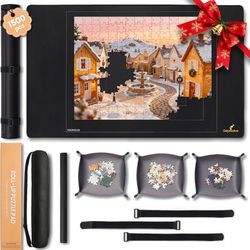 Jigsaw Puzzle Mat Roll Up 1500 Pieces Saver Pad 46" x 26" with 3 Sorting Trays & Travel Storage Bag Portable Non-Slip Rubber Bottom