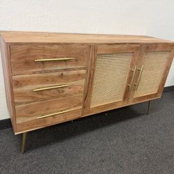 Mid Century Modern Console With Cane Front Panels 
