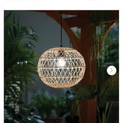 🔥 Hampton Bay Ashville 1-Light Brown Rattan Solar Pendant Light – Outdoor Hanging LED Lamp w/ Remote Solar Panel 🌿☀️