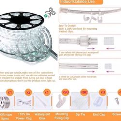 SURNIE LED Rope Lights Outdoor Waterproof: 150FT LED Rope Lighting Dimmable - 110V 6500K Daylight White String Light Tube Cuttable Connectable For Gar