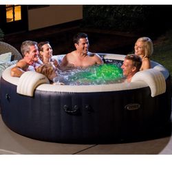 Intex PureSpa Plus 6 Person Inflatable Round Outdoor Hot Tub Spa Set with 170 Soothing Bubble AirJets, Insulated Cover, and Storage Bag, Blue