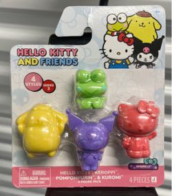 Jazwares Sanrio Hello Kitty And Friends Series 3 Sparkle 4 Figure Pack Mini Collectible Figures Toys Set Hello Kitty Keroppi Pompompurin Kuromi Red Ye