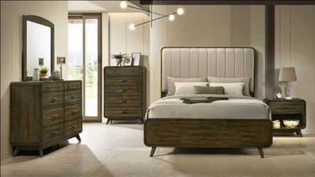 Brand New Walnut & Beige 4pc Queen Bedroom Set (Available in Eastern King)