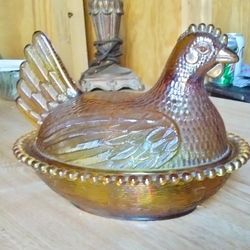 Vintage Indiana Glass Amber In Missing  Candy Dish