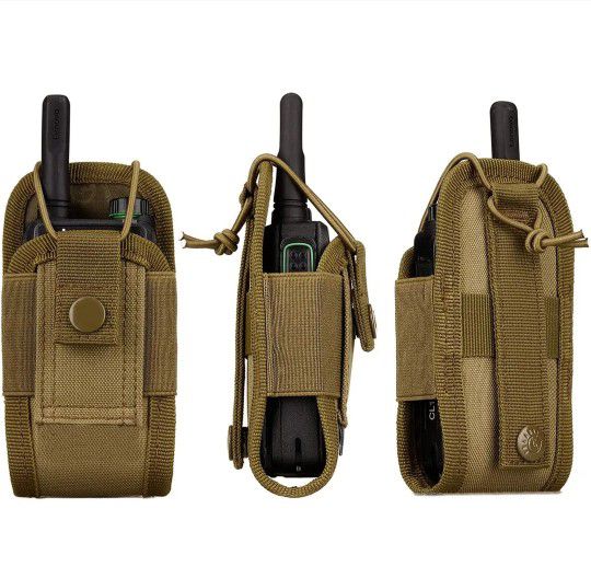 Khaki Tactical Molle Radio case. Walkie Talkie Pouch. Safe and Secure Cell/Radio