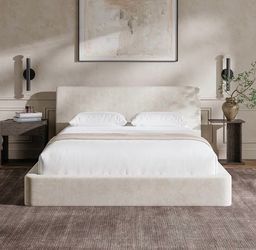Queen Bed Frame with Ergonomic Angled Foam Cushioned Headboard