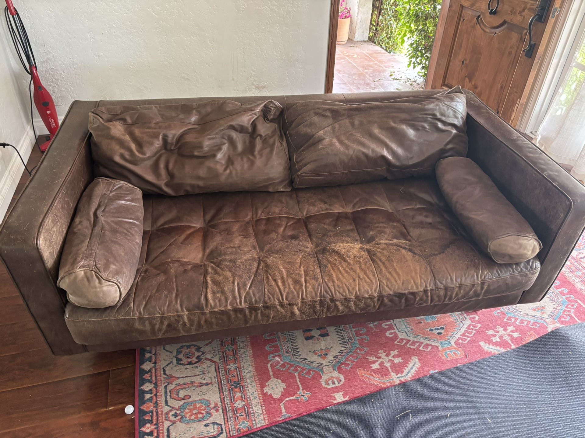 Real Leather Brown Article Couch Loveseat