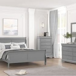 4 Piece Queen Bedroom set (Queen bed, Nightstand, Dresser & Mirror)