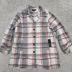 Liv by Habitat Boyfriend Jacket Women Large Plaid Button Up Long Sleeve Pockets 
