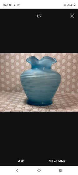 Blue Glass Vase with Ruffled Rim