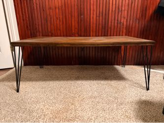 Rustic Wood Coffee Table with Metal Hairpin Legs