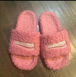 Balenciaga Fluffy Slide Slippers Pink